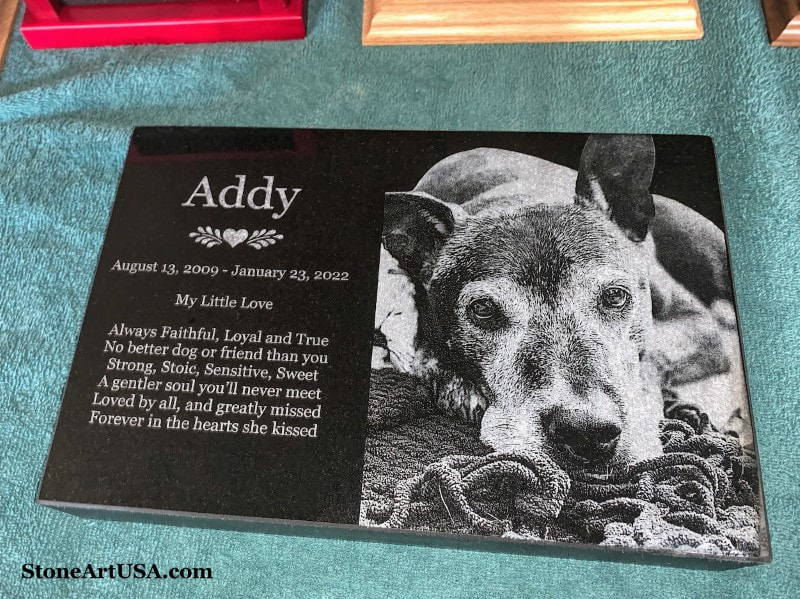 Laser etched granite pet marker by StoneArtUSA.com