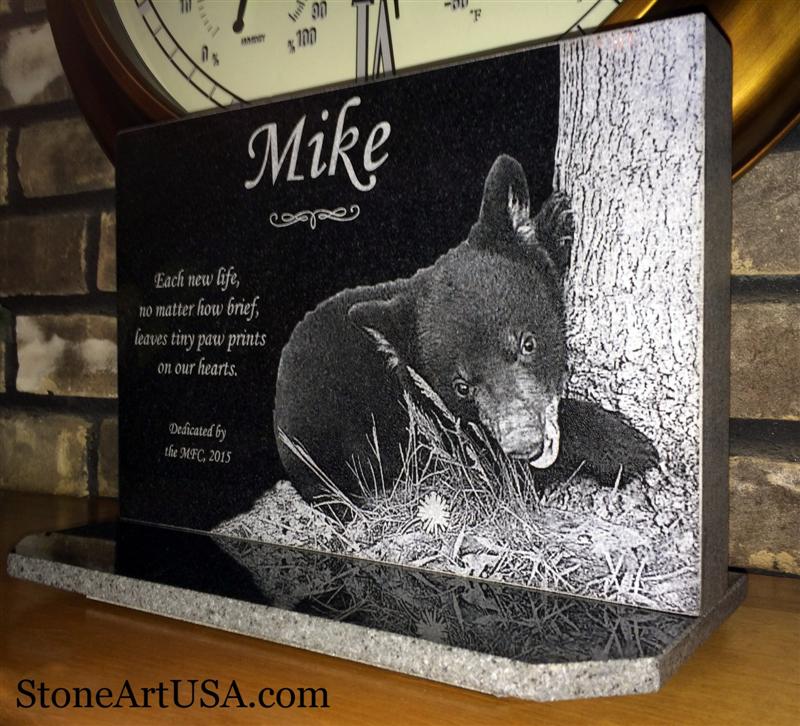 Mike The Bear etched in granite by StoneArtUSA.com