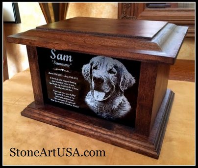 wood & granite personalized pet urn by StoneArtUSA.com